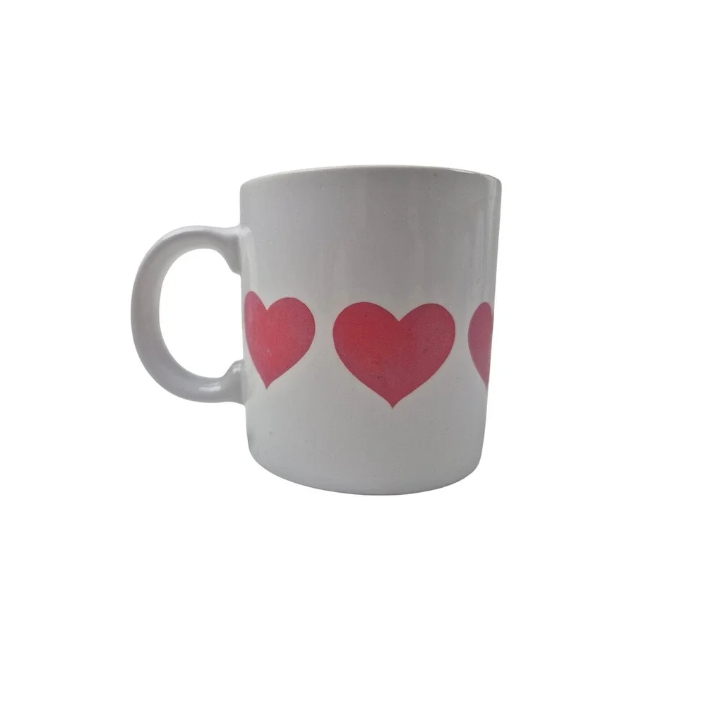 Vintage Japan Pink Heart‎ Coffee Mug White Ceramic Valentine Retro Tea Cup